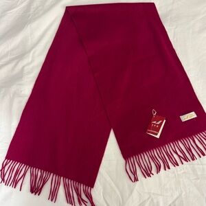 100% Pure Cashmere dark crimson Color Tan Scarf Fringe  53”x13”